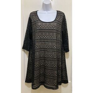 Umgee Crochet Dress Size M Black Overlay Lined‎ Shift Tunic Bohemian Preppy